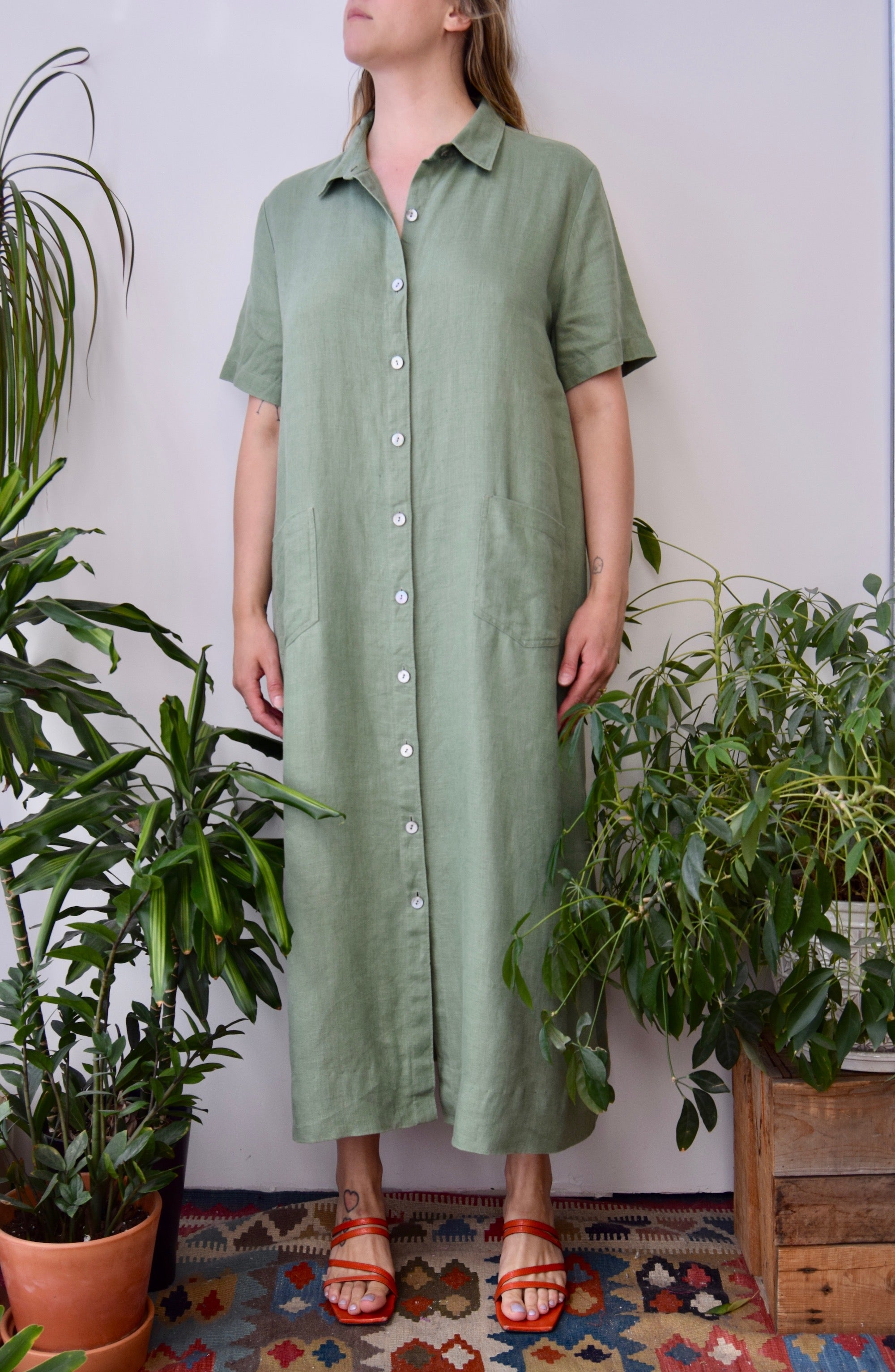 Matcha Linen Market Dress