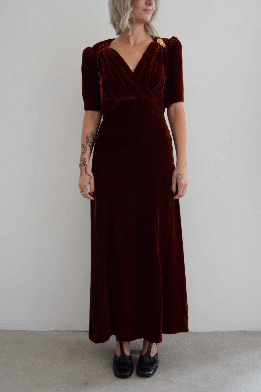 Vintage 30's Silk Velvet Cinnamon Dress