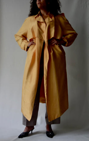 Golden Yellow Raw Silk Duster Trench Coat