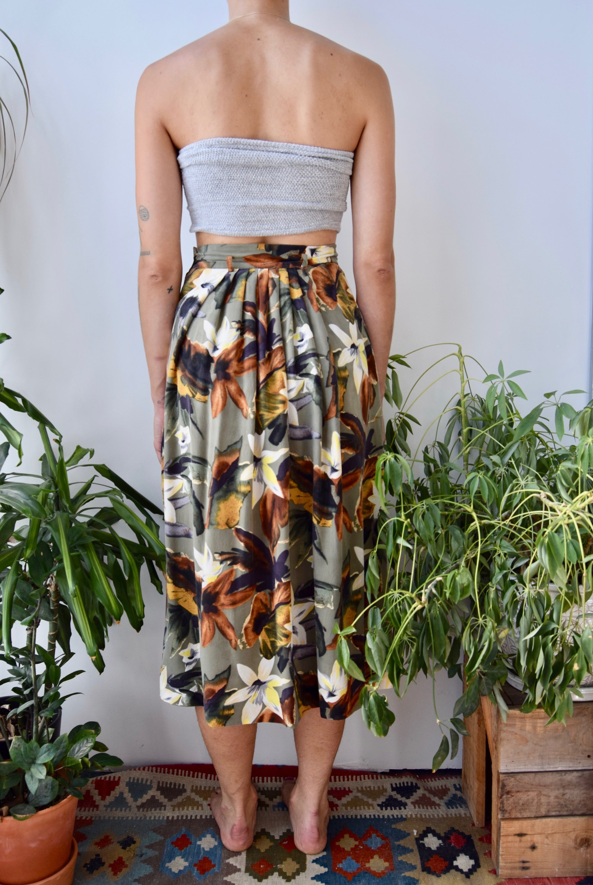 Water Colour Floral Silk Skirt