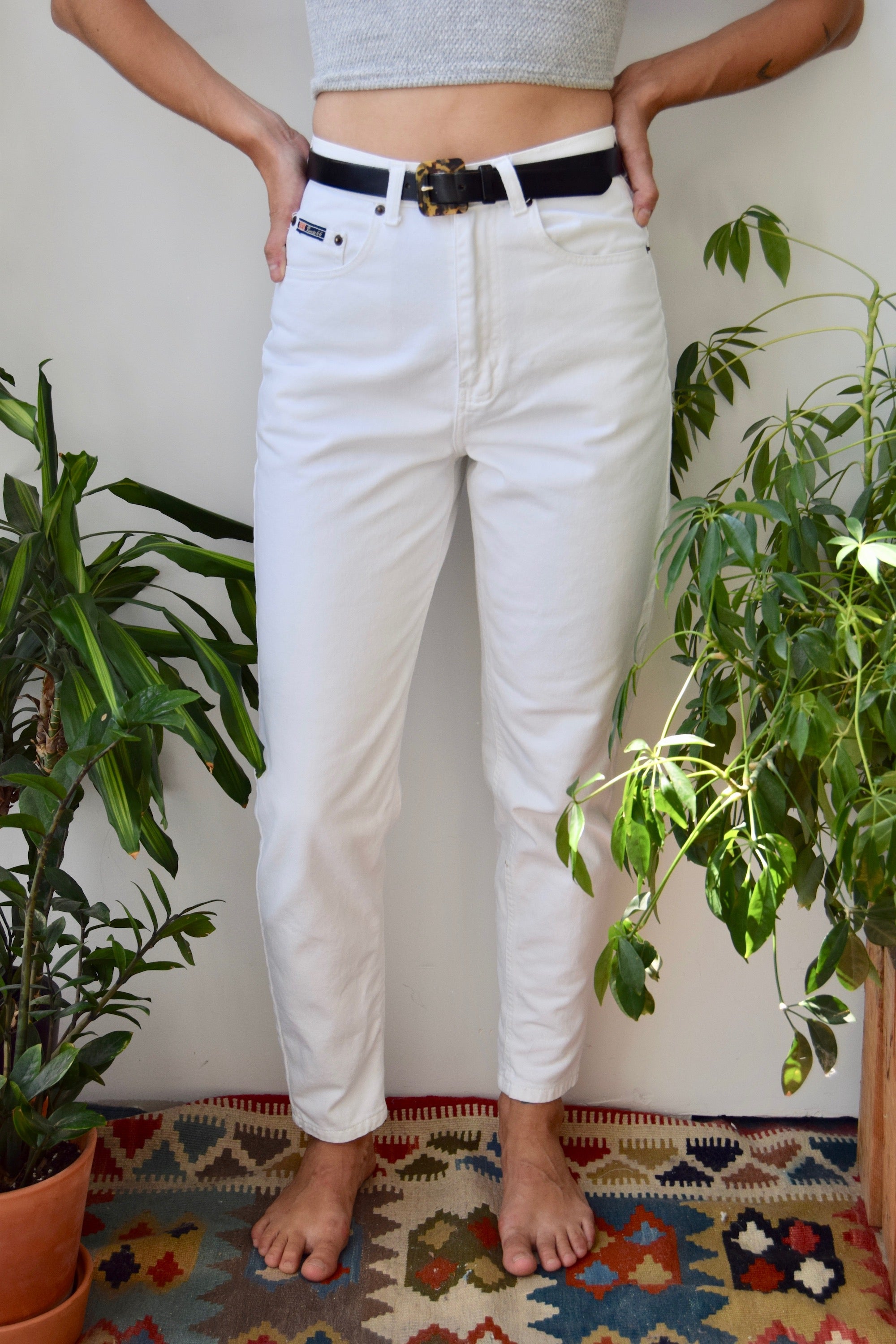 High Waisted White Cigarette Jeans