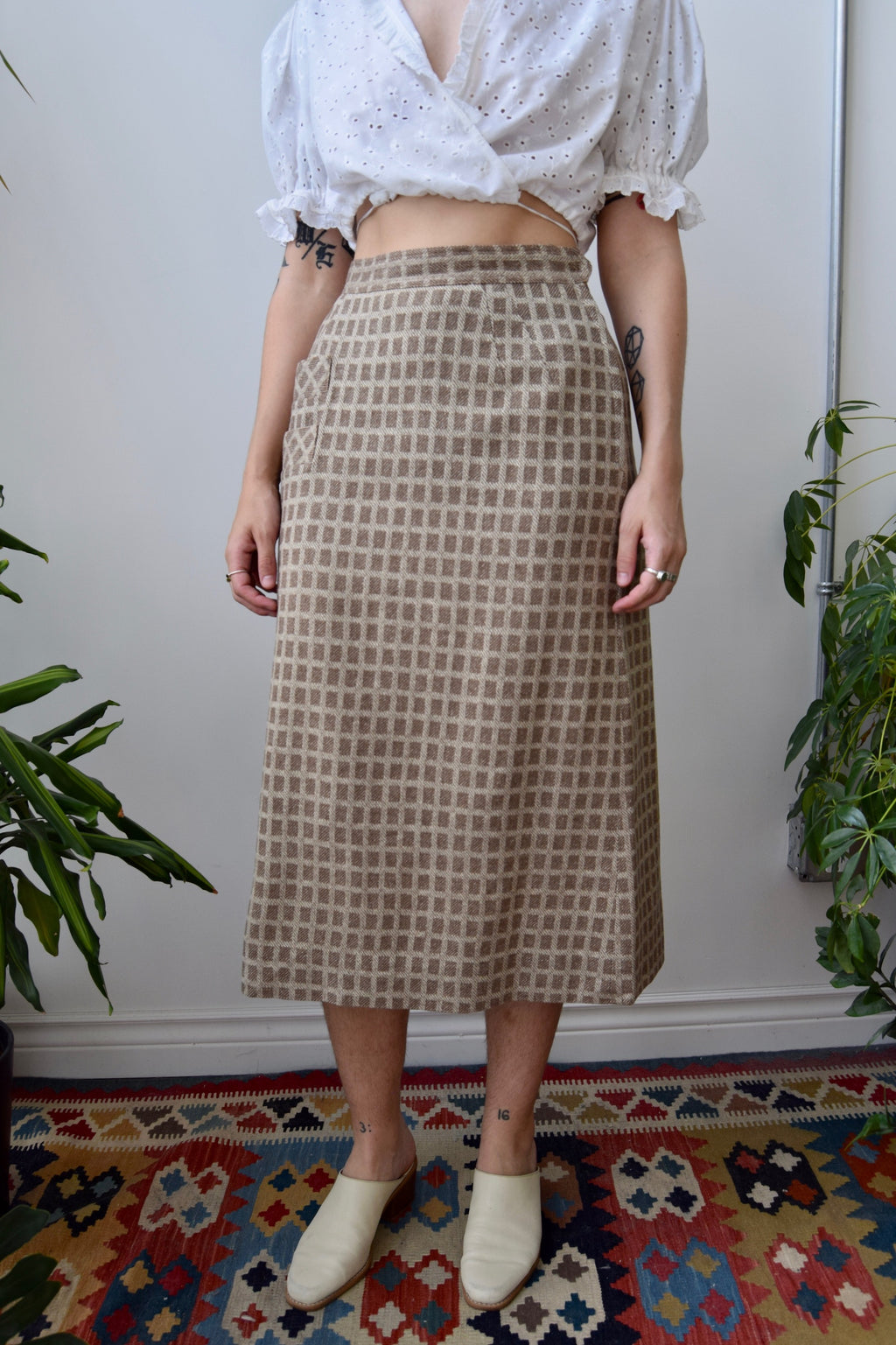 Grid Plaid Wool Skirt