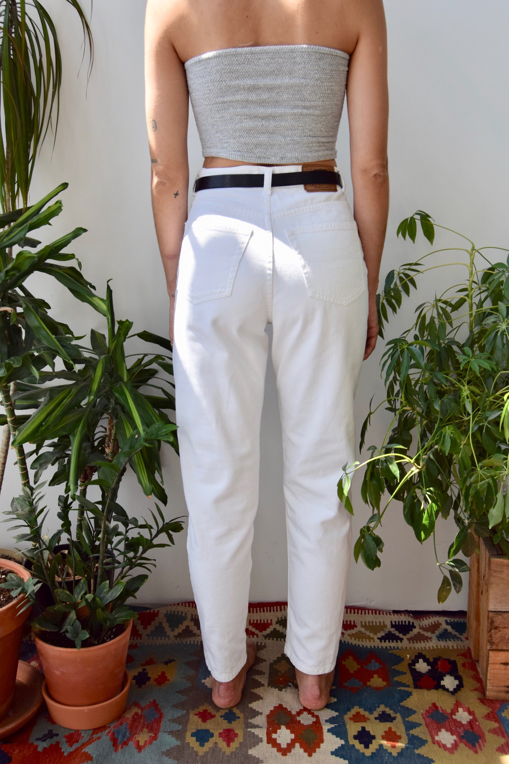 High Waisted White Cigarette Jeans