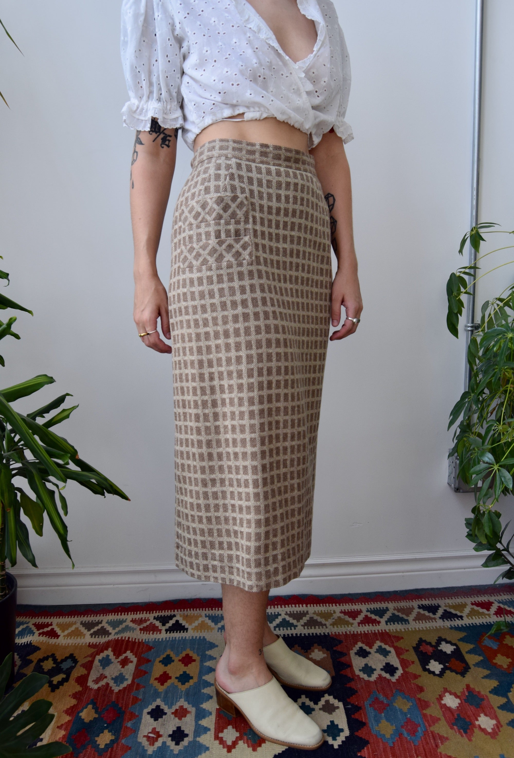 Grid Plaid Wool Skirt