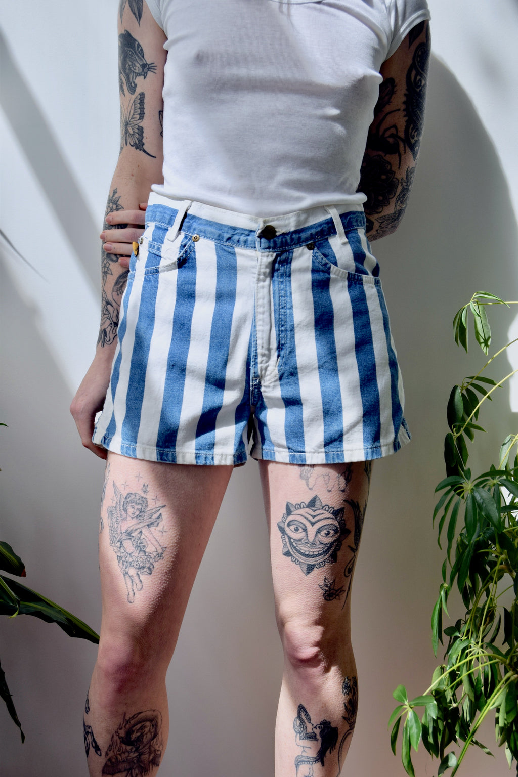 Striped Denim Shorts