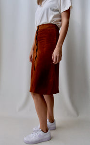 Seventies Cinnamon Suede Snap Front Skirt