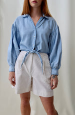 Razzle Dazzle Chambray Balloon Sleeve Crop