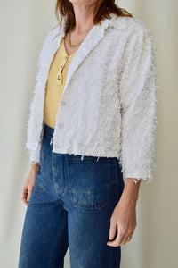 Crisp White Textured Cotton Cropped Jacket