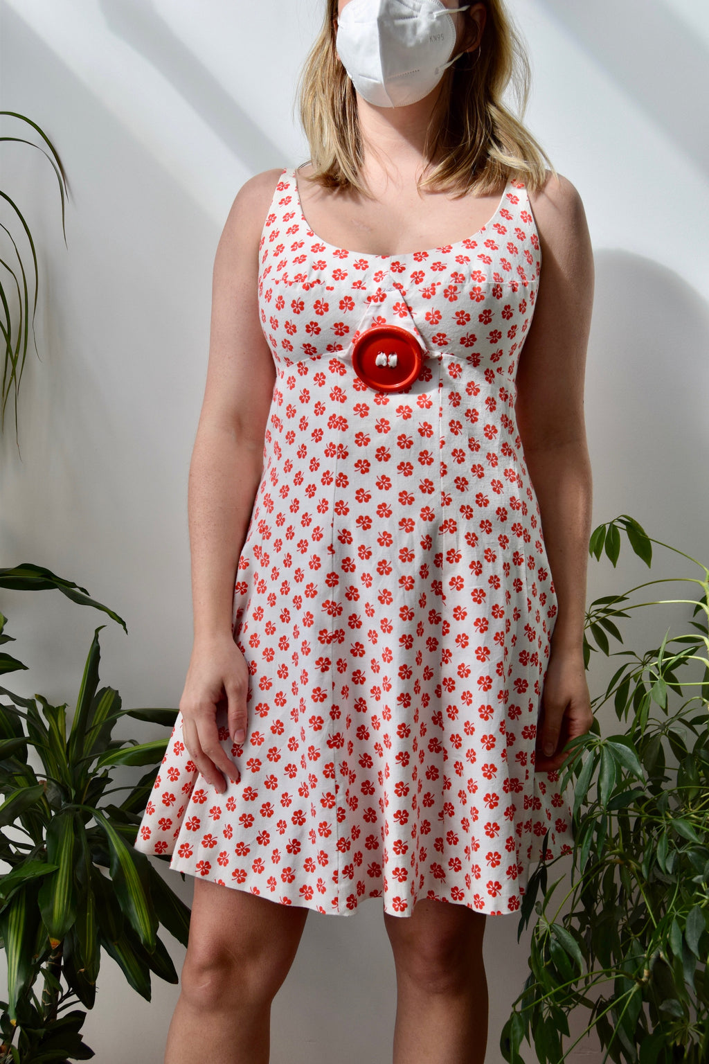 Sixties Red & White Clover Printed Dress