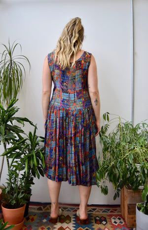 Nineties Rayon Plaid Floral Dress