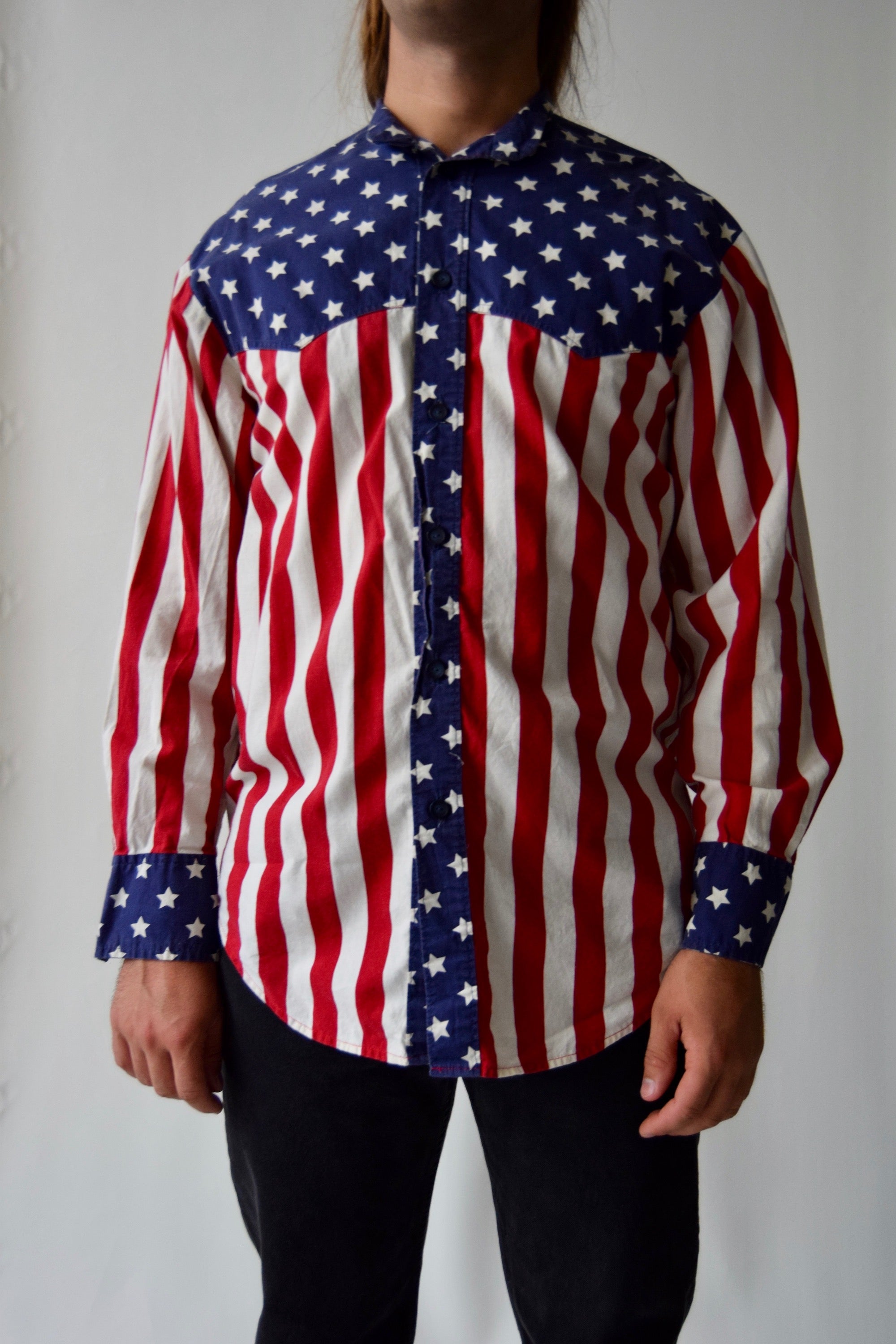 Vintage American Flag Men's Button Up