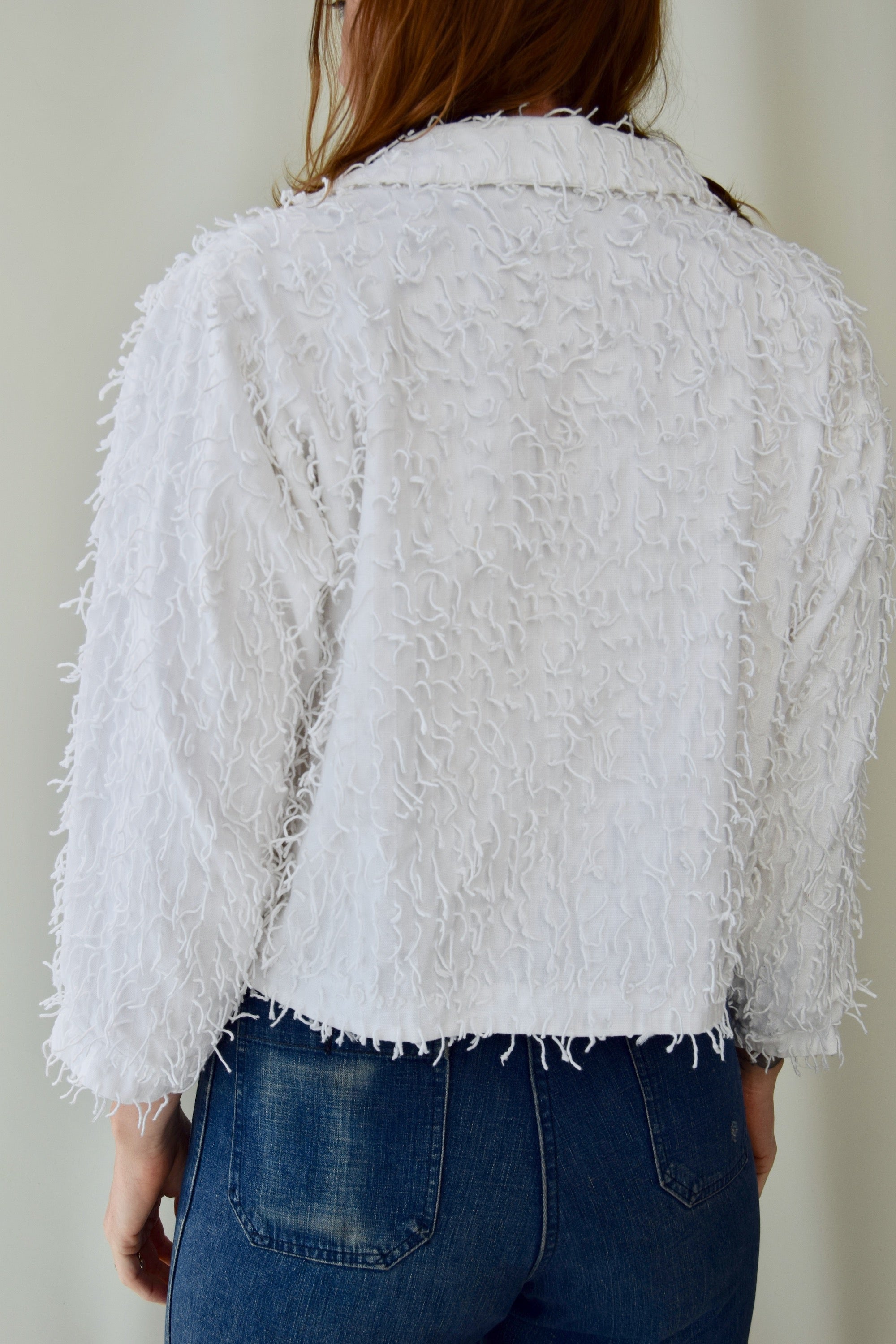 Crisp White Textured Cotton Cropped Jacket