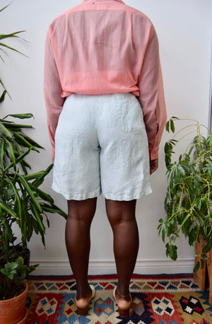 Linen Mint Striped Trouser Shorts