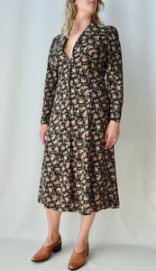 Nineties Forest Green Floral Dress