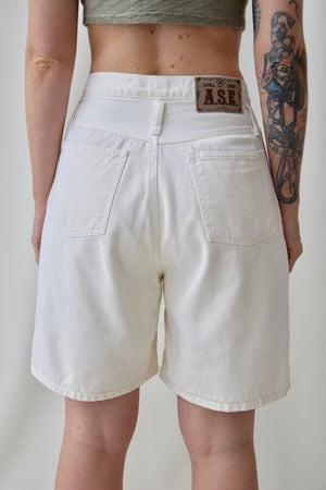 Cream Relaxed Fit Denim Shorts