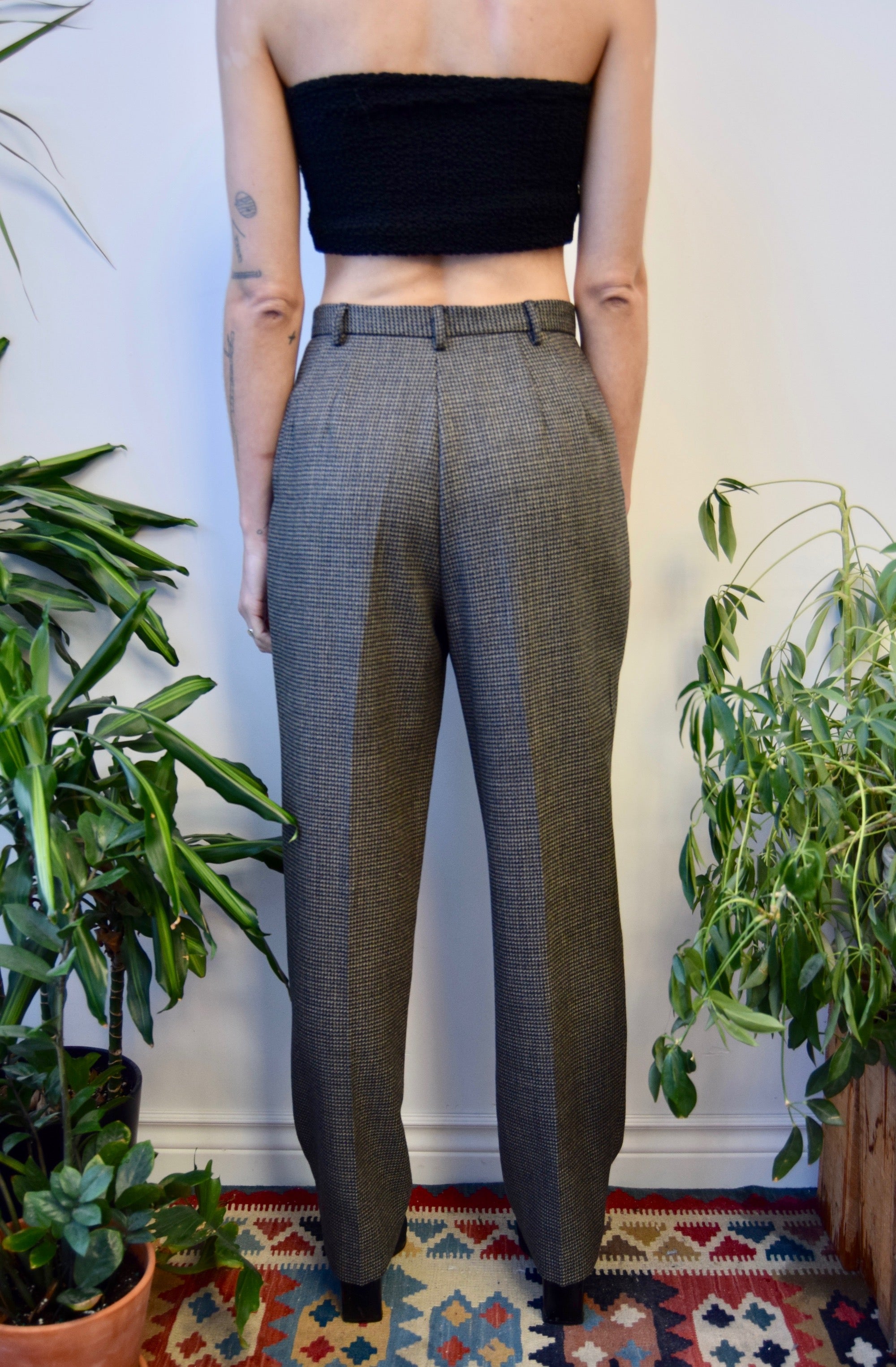 Navy Houndstooth Wool Trousers