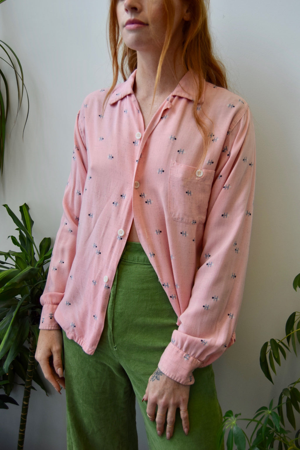 Fifties Pink Rayon Button Up