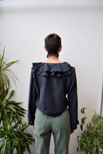 Black Silk Ruffle Blouse