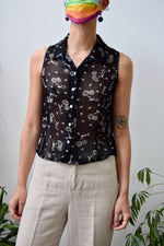 Nineties Sheer Black Floral Top