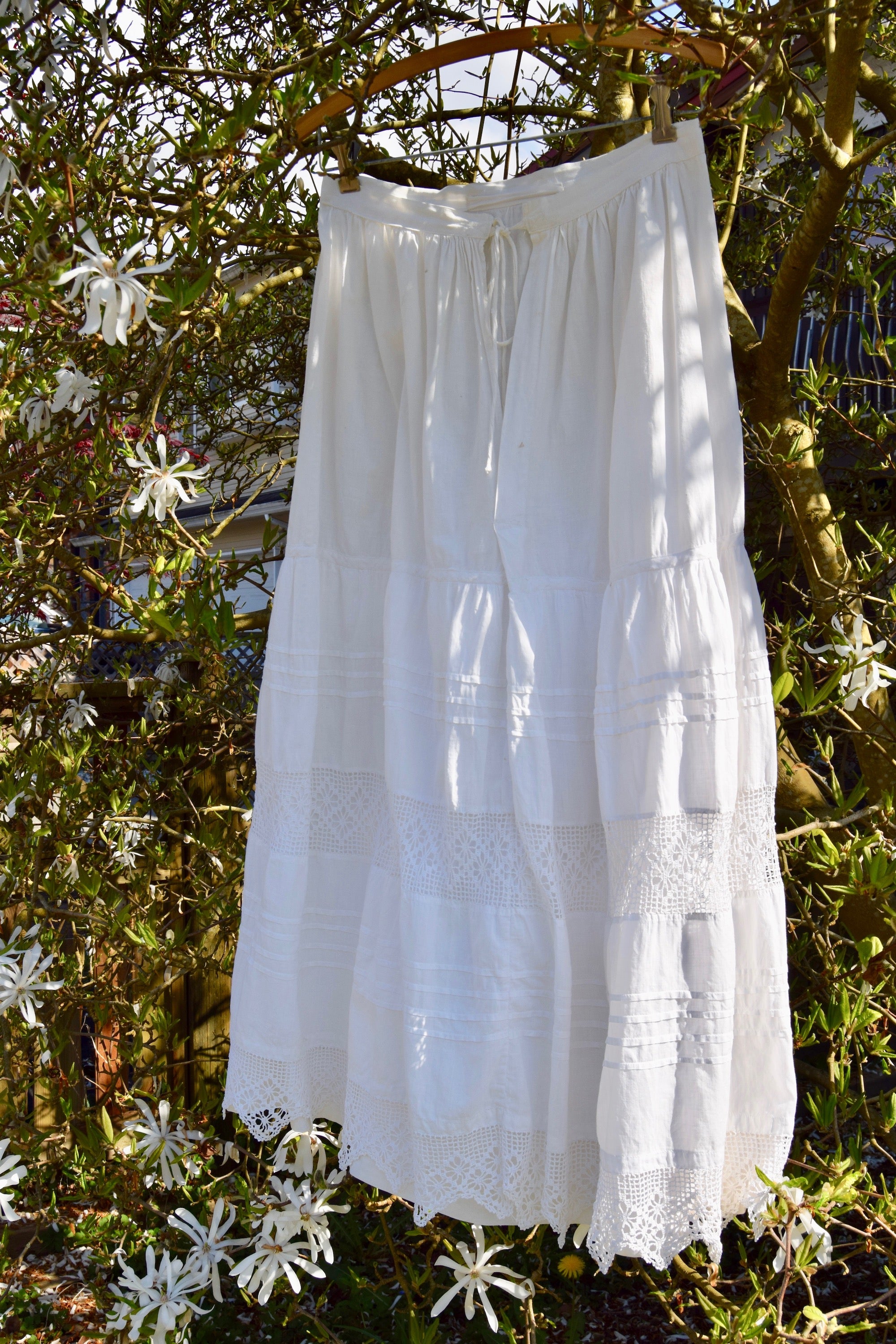 Antique Edwardian Cotton And Crochet Petticoat Skirt