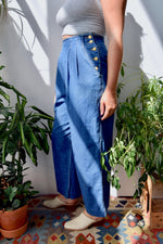 Wide Leg Pleated Denim Pants