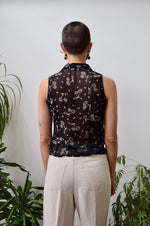 Nineties Sheer Black Floral Top