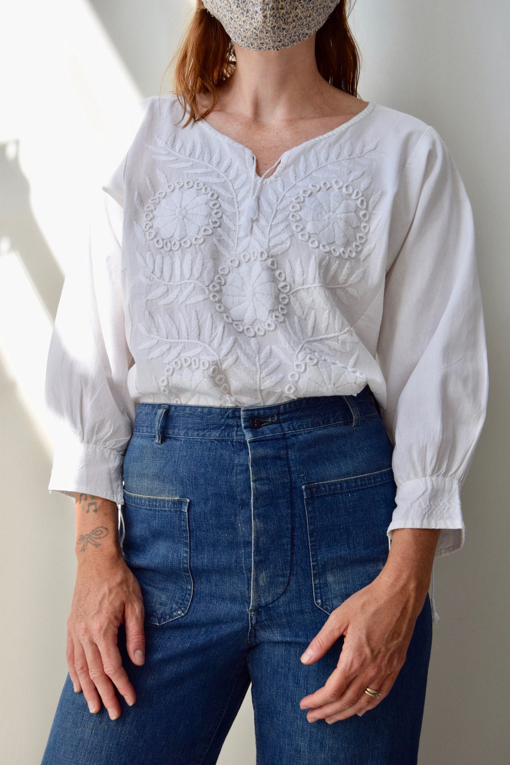 White Cotton Embroidered Top