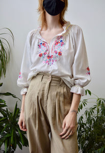 Seventies Floral Embroidered Peasant Top