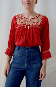 Crimson Red Embroidered Top