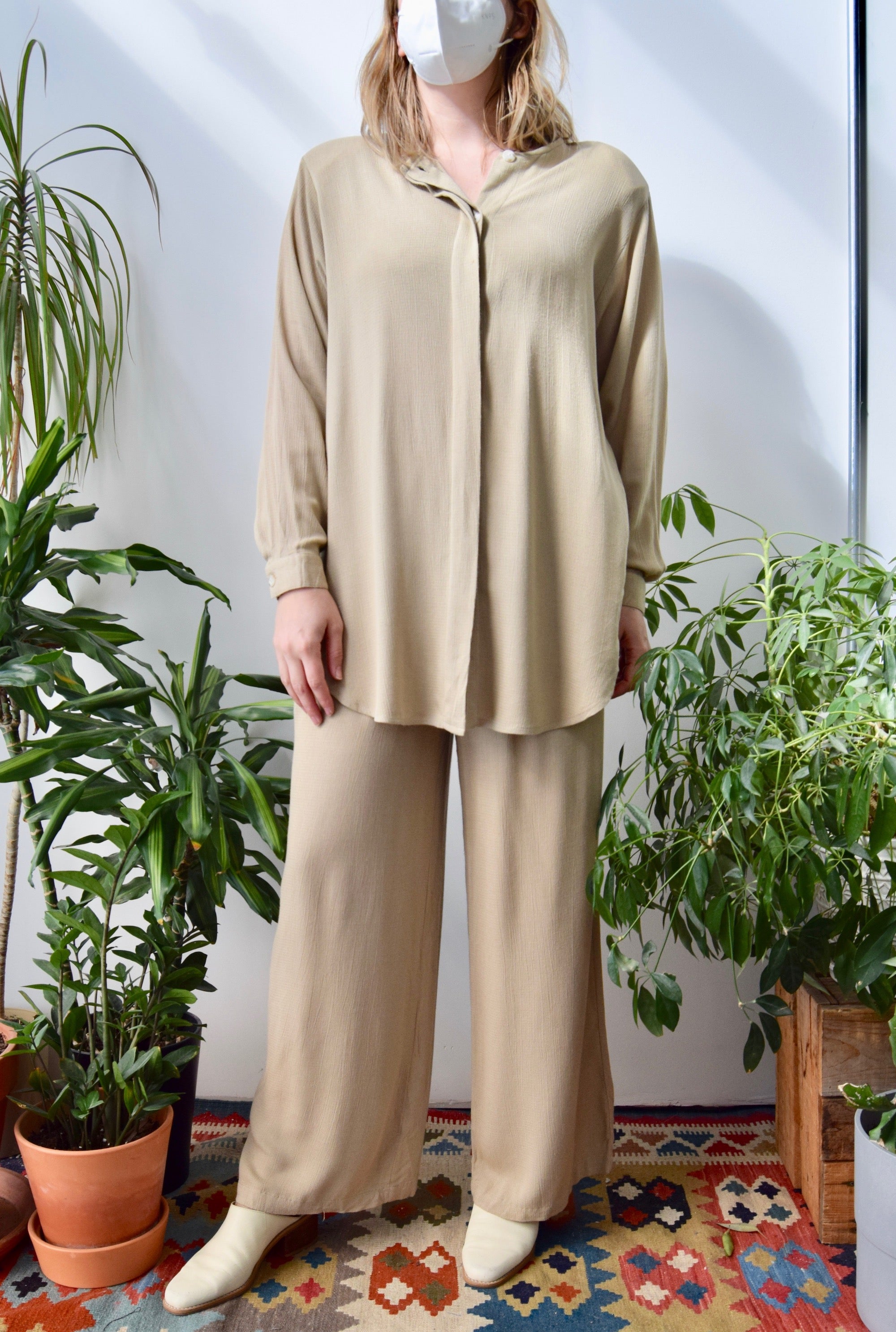 Beige Rayon Lounge Suit