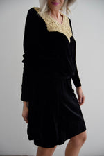 Vintage 1920's Black Velvet Drop Waist Dress