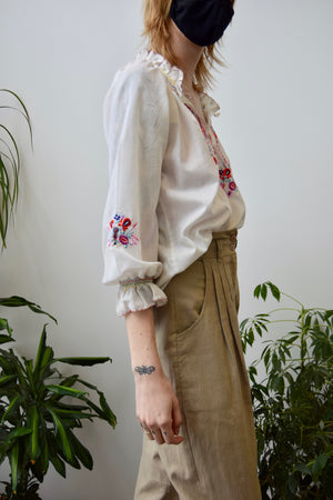 Seventies Floral Embroidered Peasant Top