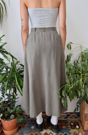 Olive Silk Aline Skirt