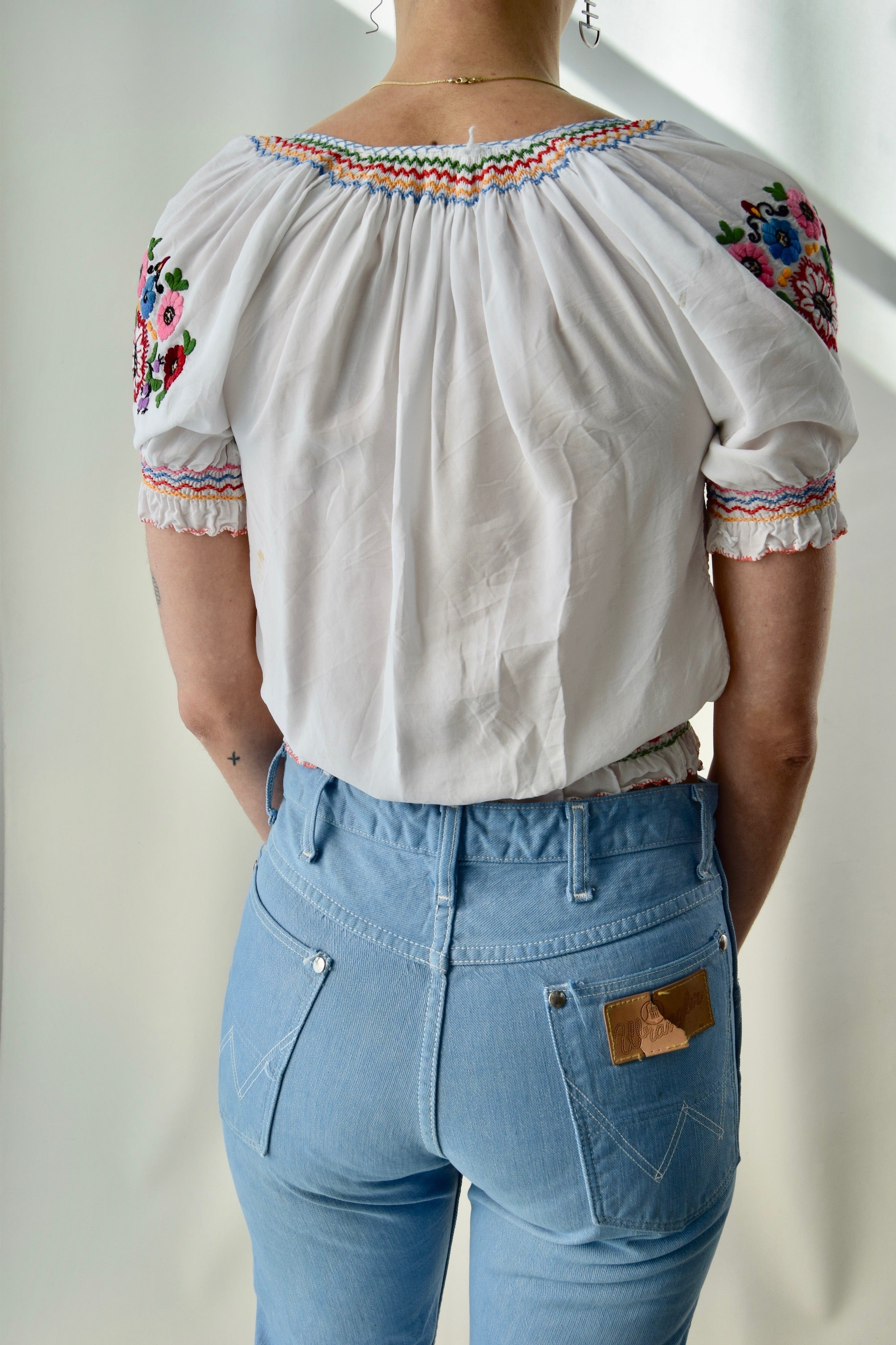 Vintage Floral Embroidered Peasant Blouse