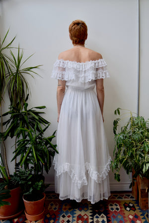 Seventies Off The Shoulder Lace Gown