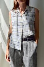 Neutral Plaid Linen Tank