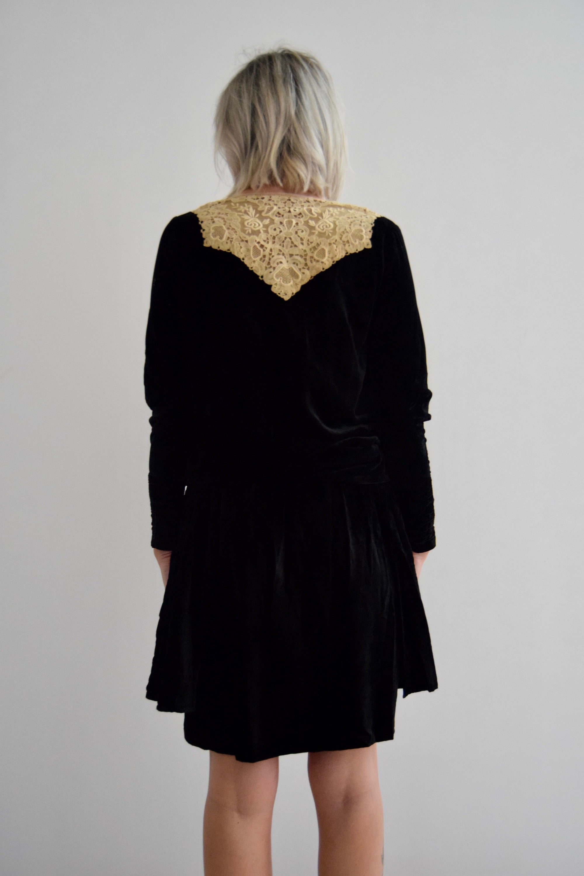 Vintage 1920's Black Velvet Drop Waist Dress