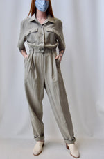 Khaki Linen Blend Jumpsuit