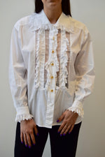 Cotton Escada Sheer Panel Ruffle Blouse