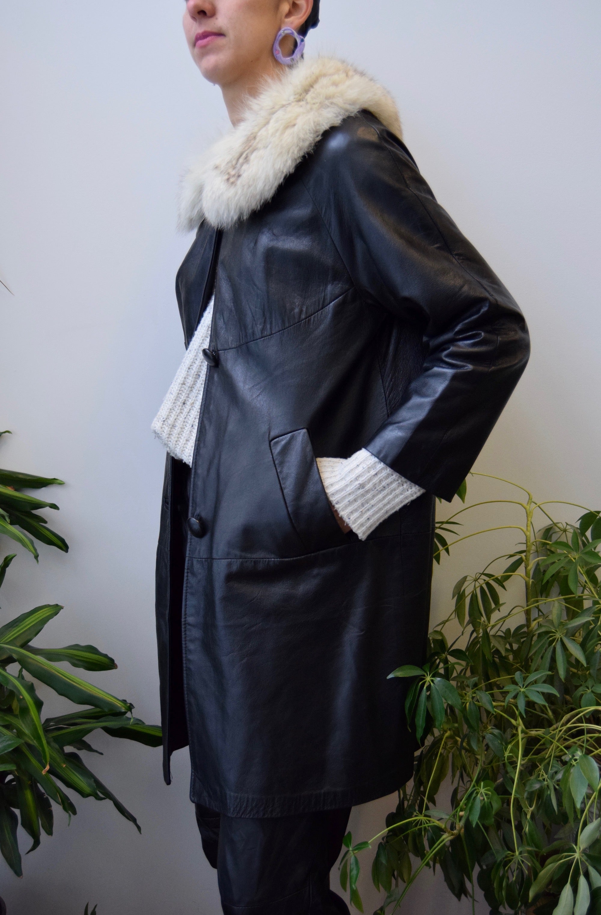 Sixties Fur Trim Leather Trench