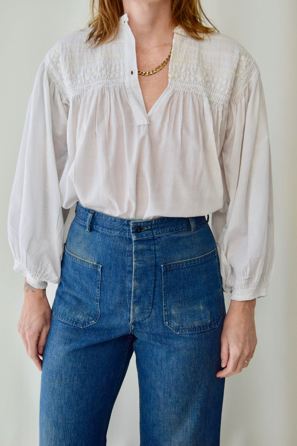 Vintage Hand Embroidered White Peasant Blouse