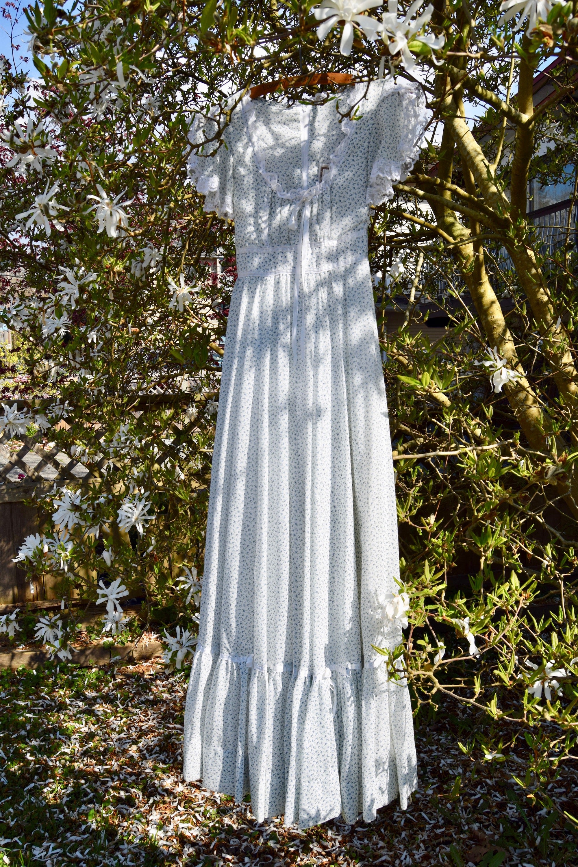 gunne sax maxi dress GUNNE SAX for ModCloth Jacqueline High Collar Prairie Maxi Dress Ivory Meadow / XL