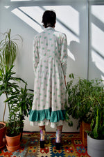 Vintage Green Wild Rose Cotton Shirt Dress