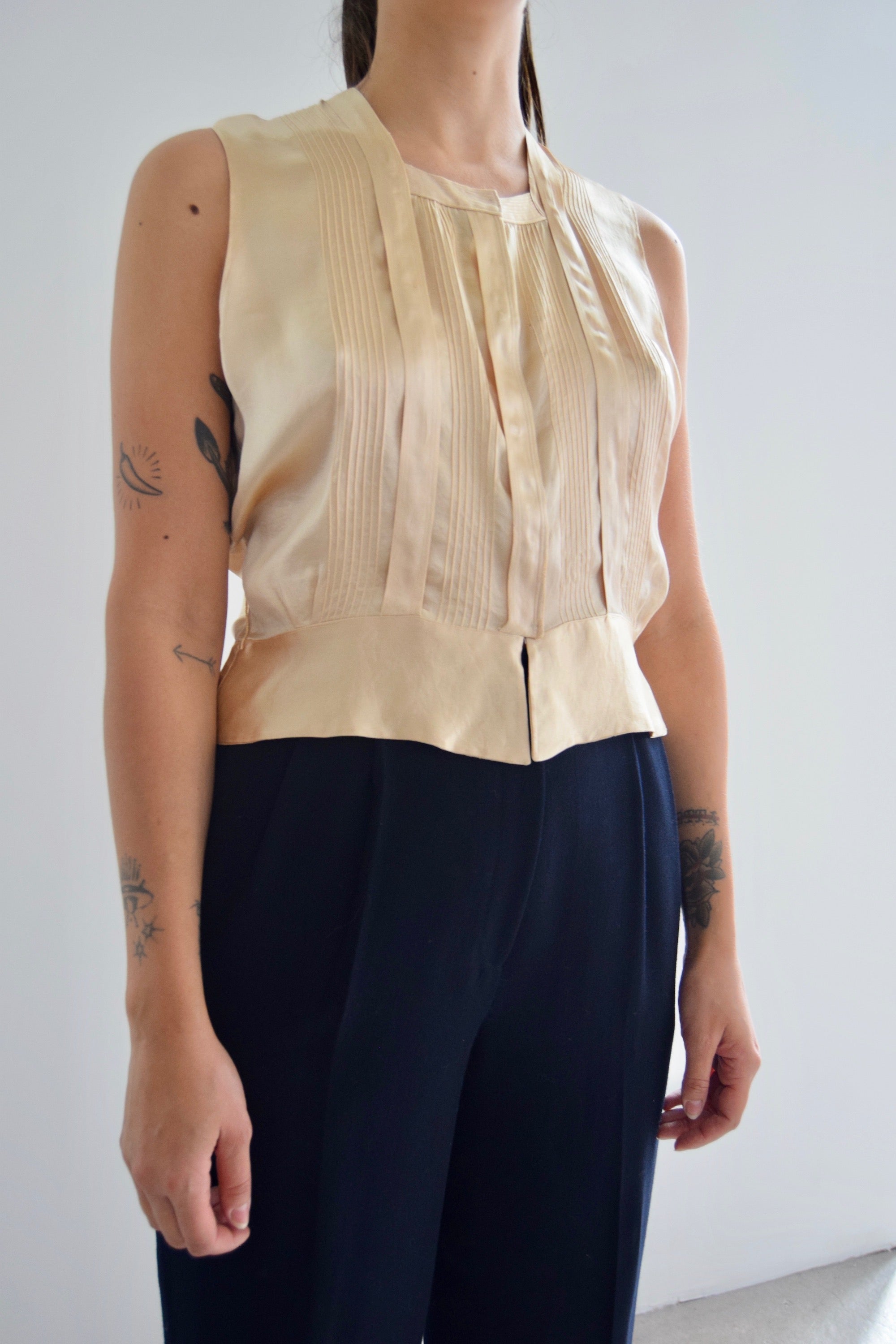 Vintage Dusty Gold Silky Sleeveless Top