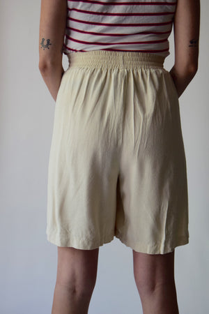 Ivory Silk High Waisted Shorts
