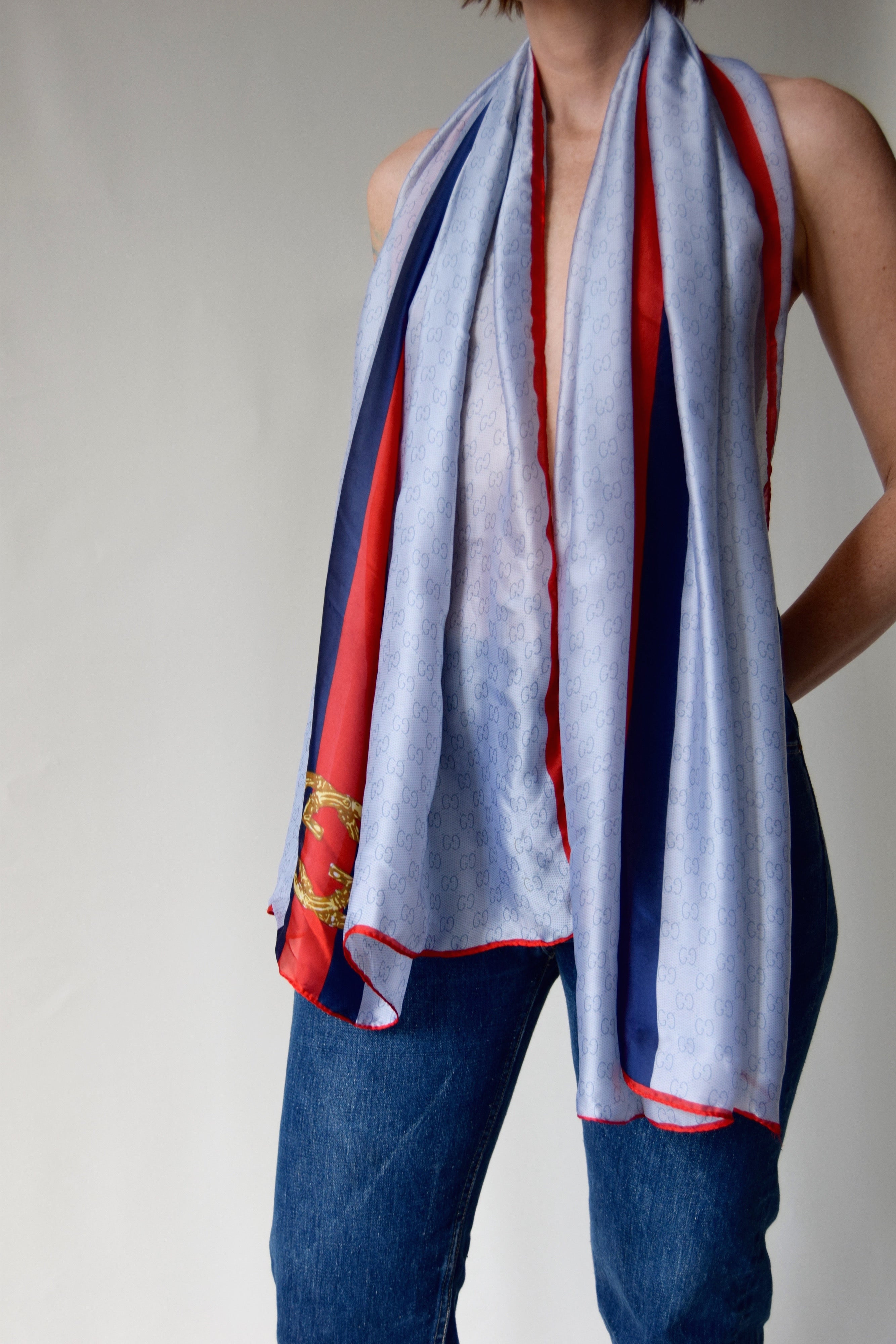 Vintage Logo Print Gucci Scarf 100% Silk - Main Image