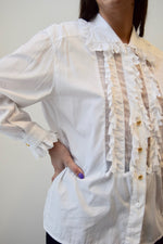 Cotton Escada Sheer Panel Ruffle Blouse