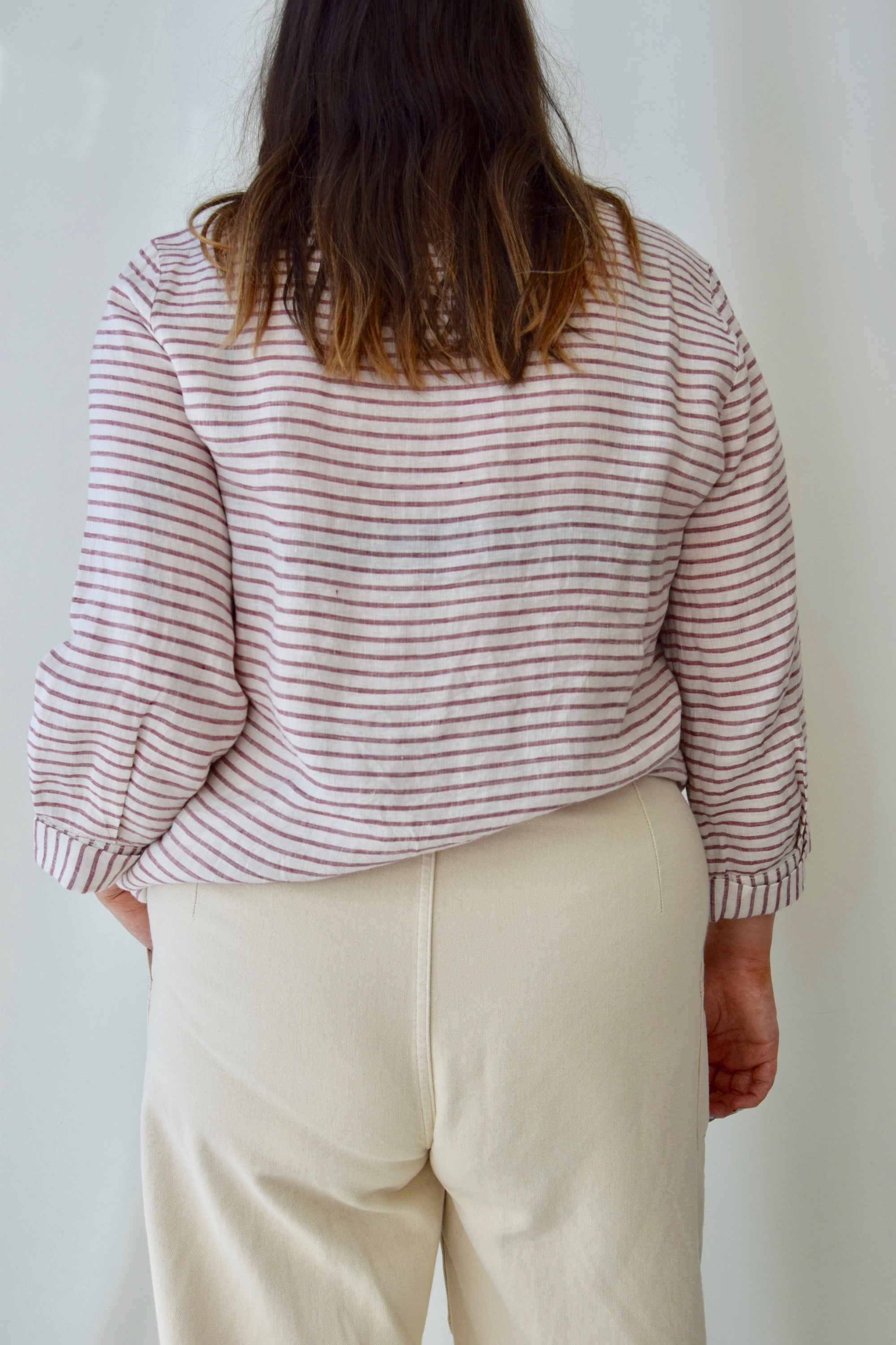 Striped Linen Cropped Sleeve Top