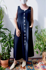 Black Linen Button Front Dress