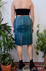 Teal Snakeskin Print Leather Skirt